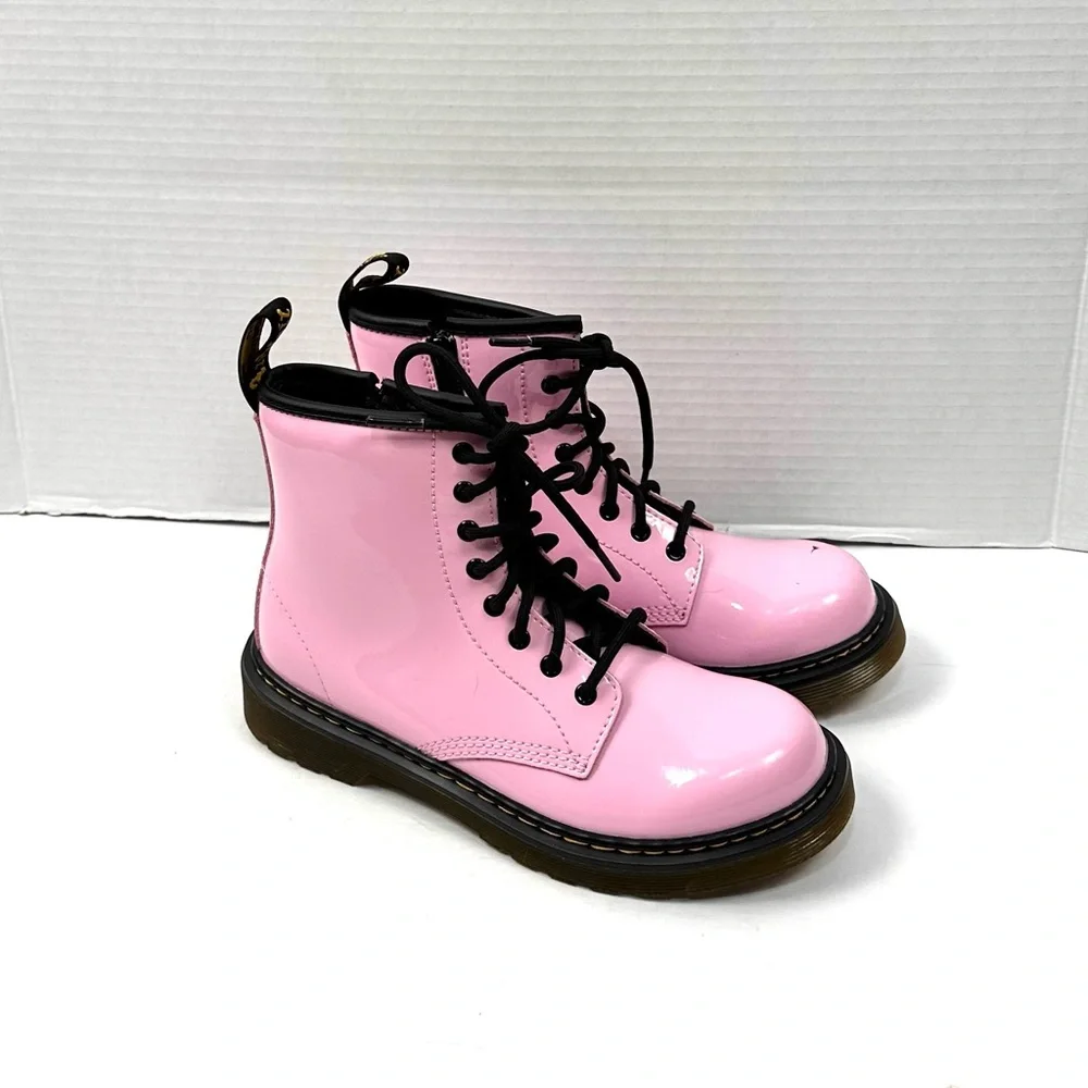 Dr. Martens Kids Glossy Pink Lace-Up Combat Boots